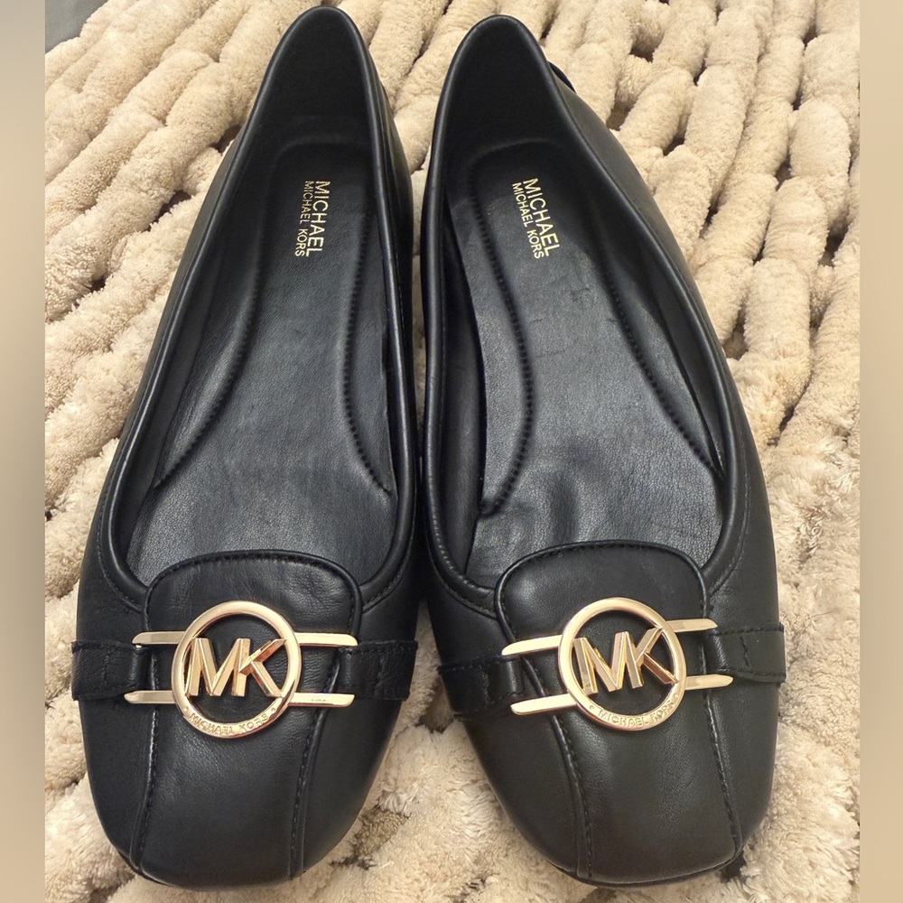 Michael Kors Black Flats with Gold Logo